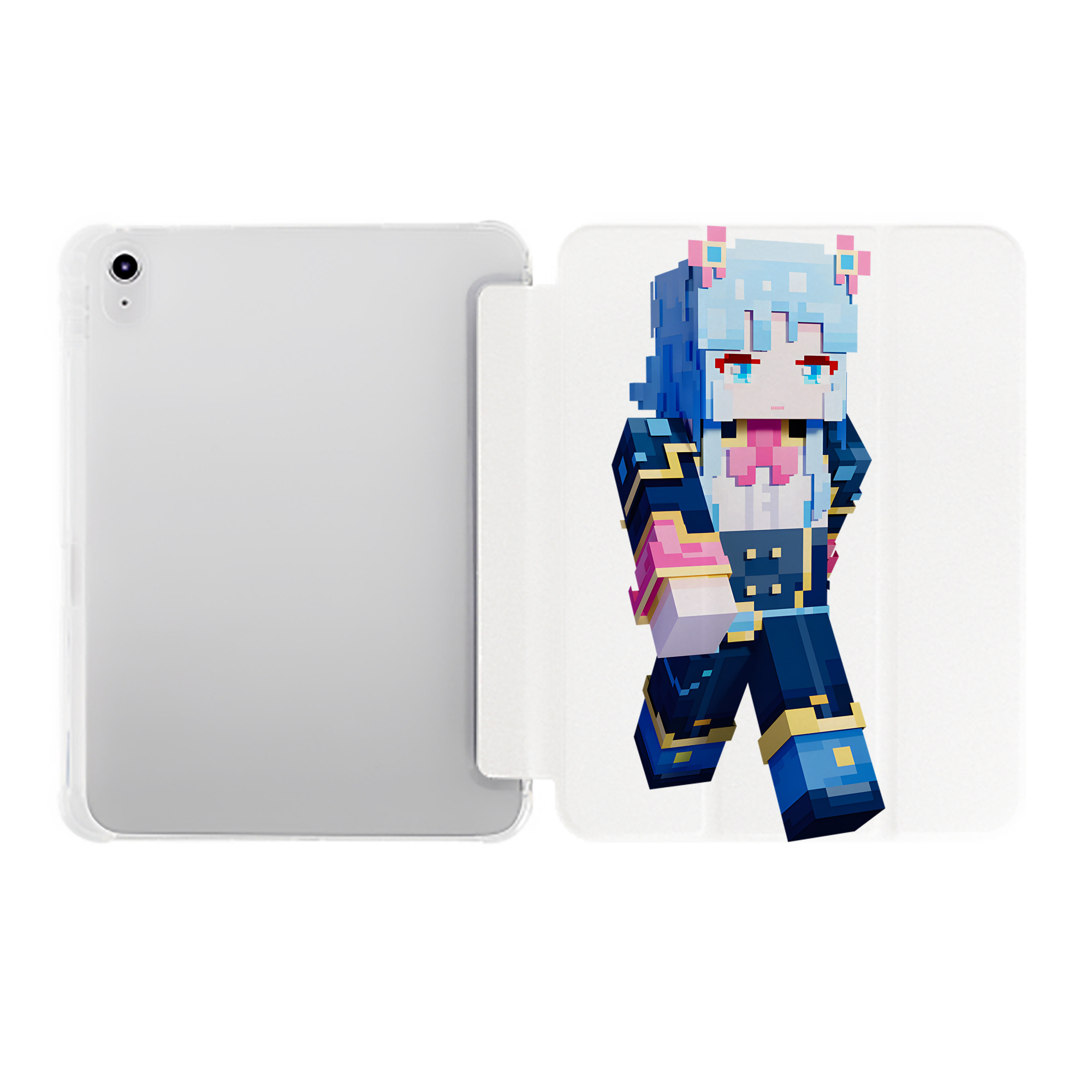 （画像用） マインクラフト ブロックの世界 Minecraft MC Block world IPad ケース ペン収納付き 三つ折りスタンド PUレザー×シリコン 対応機種9.5/10.5/10.9インチ